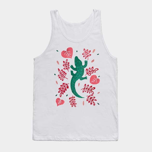 Green crocodile and red leaves Tank Top by Home Cyn Home 